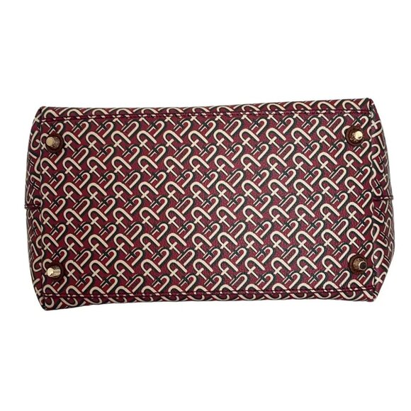 Auth FURLA - Red Dark Brown Khaki Leather Handbag - Picture 3 of 9